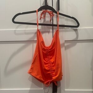 Bright Orange Ruched Halter Top Nasty Gal NWT Size 8